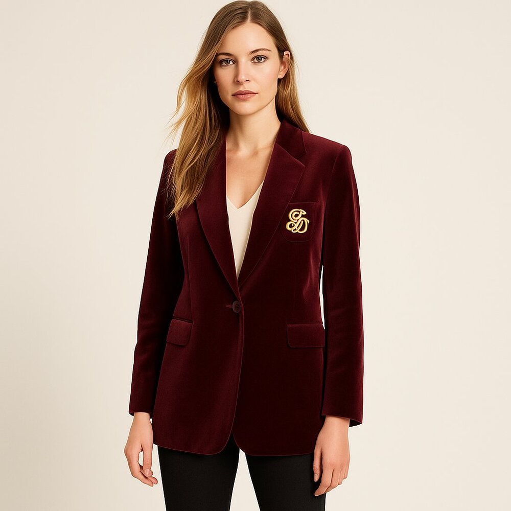 BRAND NEW Designer Statement Piece  Gérard Darel Velvet Blazer w/ Gold Crest